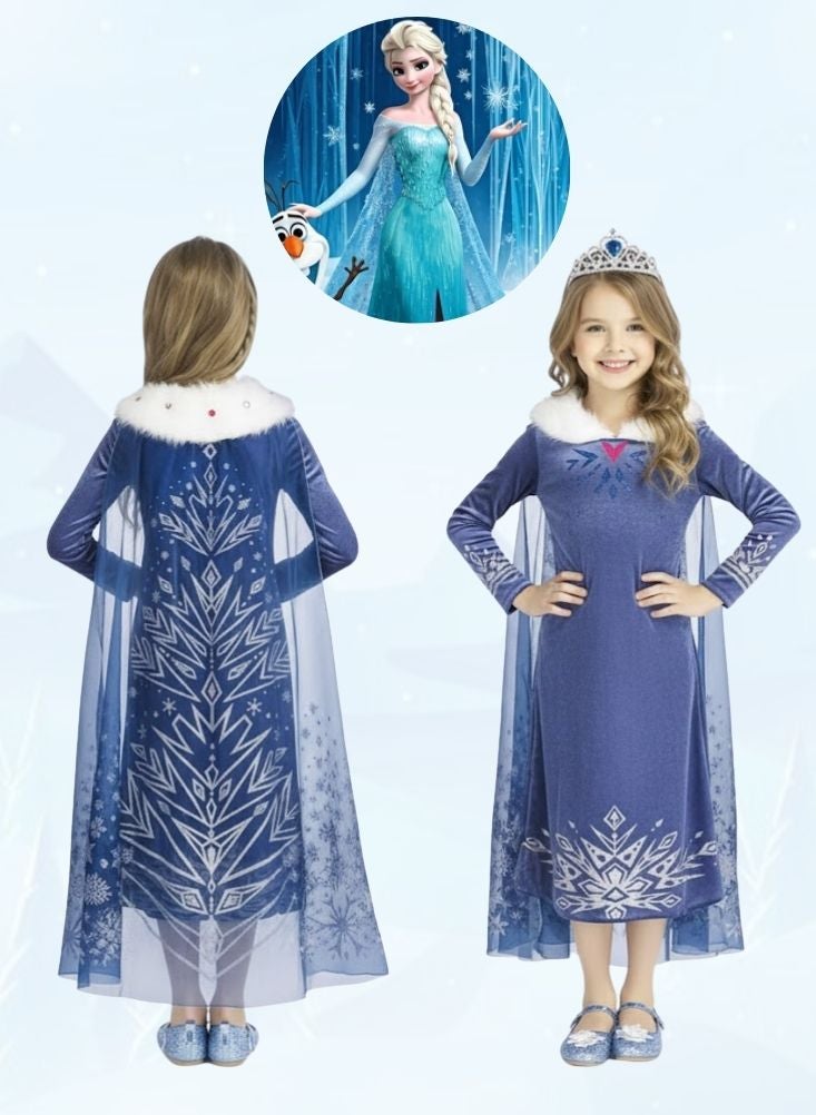 بريميم فستان تنكري مستوحى من شخصية إلسا الأميرة من فيلم فروزن للبنات - زي ملكة الثلج الأزرق مع عباءة مناسب لأعياد الميلاد والحفلات التنكرية - Image 1